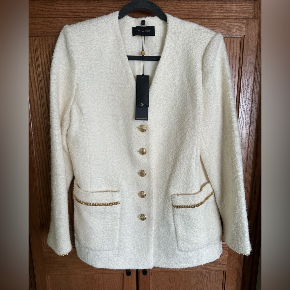 Kobi Halperin Ivory Wool Blend Fleece Scottie Jacket NWT